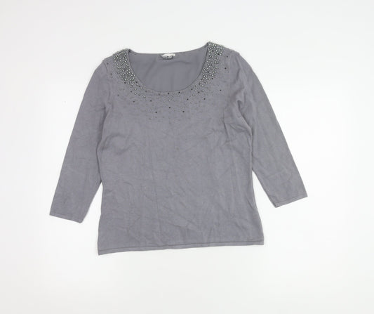 Jacques Vert Women’s Grey S Beaded 3/4 Sleeve Blouse