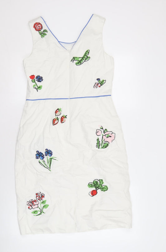 Boden Women's White Embroidered Floral Dress, Size 10