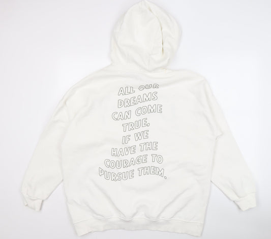 Disney White Graphic Print Unisex Hoodie - M