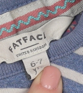 FatFace Girls Striped T-Shirt, 6-7 Years, Blue, Embroidered