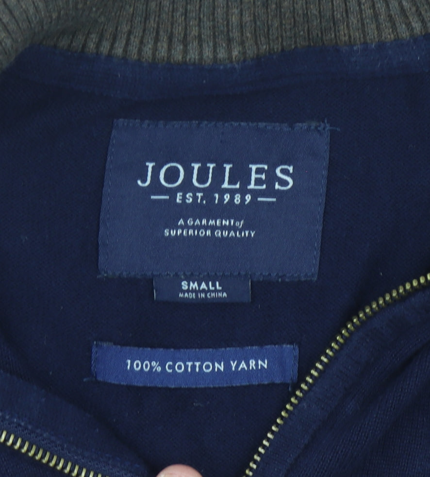 Joules Men's Blue S Full Zip Jumper, High Neck, Cotton