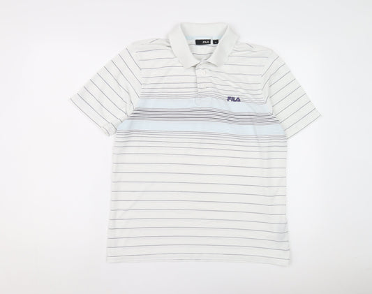 Fila Men's White Striped Polo Shirt Medium