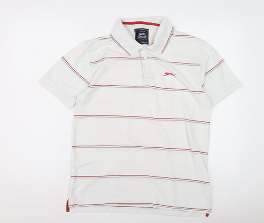Slazenger Men's White Striped Polo Shirt S