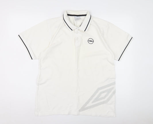 Umbro Men's White Short Sleeve Polo - Medium