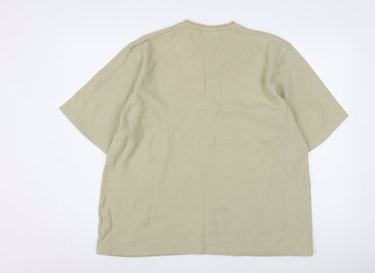 Timberland Men's Beige V-Neck T-Shirt, Large, Cotton, Logo