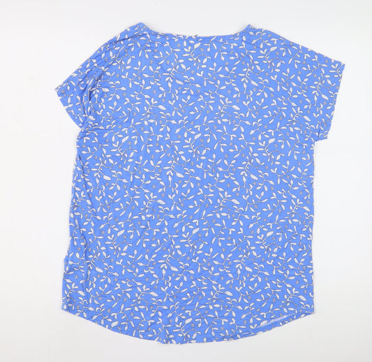 Lands' End Women's Blue Floral T-Shirt, Size M, Casual Style