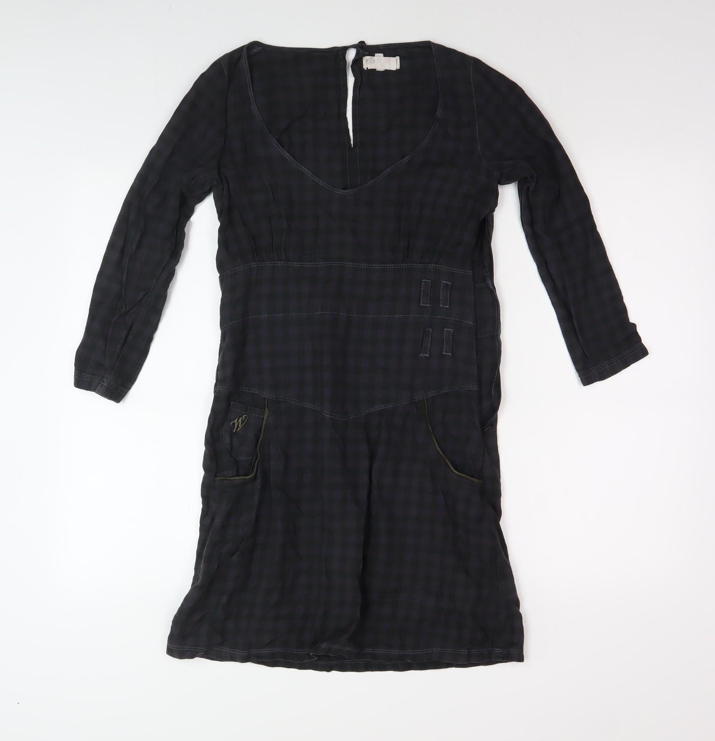 Wrangler Women's Black S Check Dress V-Neck Long Sleeve