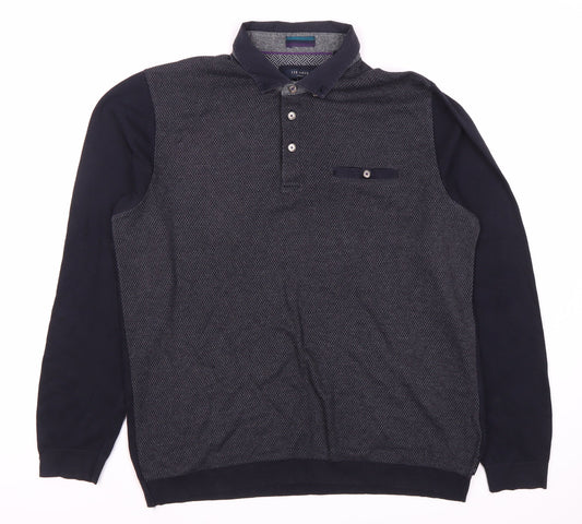 Ted Baker Men's Black Geometric Long Sleeve Polo S