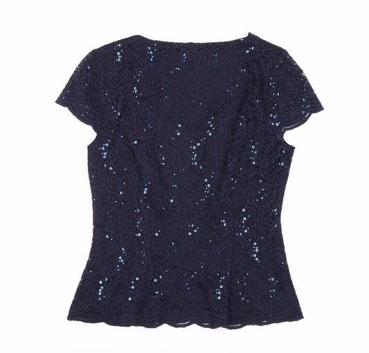Womens UK Size S Jacques Vert Blue Polyester Blend Blouse