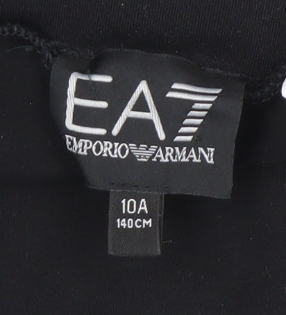 Brand and care label for Emporio Armani girls’ black leggings, size 10, years activewear