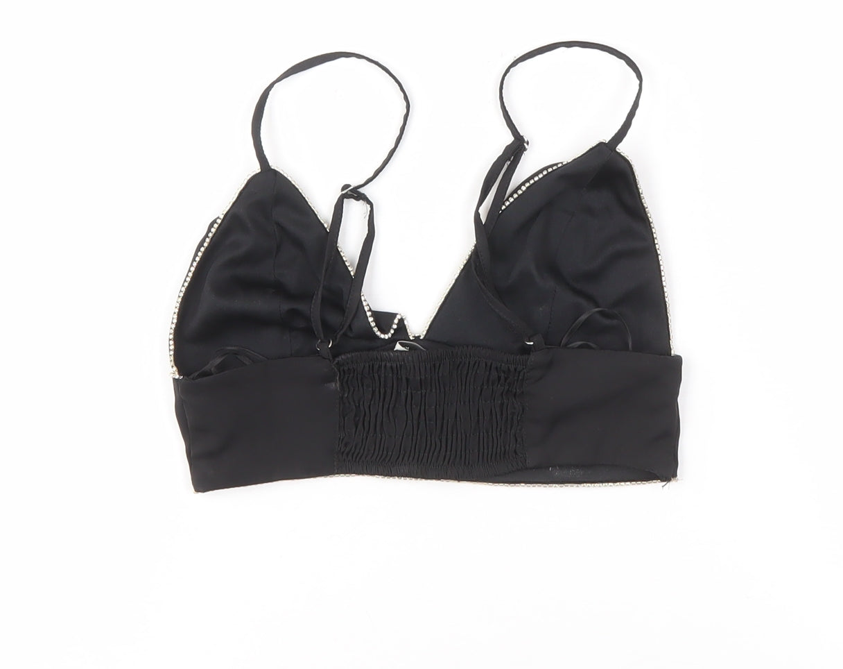 Pull & Bear Black Camisole Tank V-Neck Beaded 12