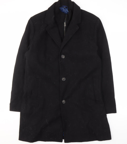 Tommy Hilfiger Men's Black Wool Overcoat, Size 42