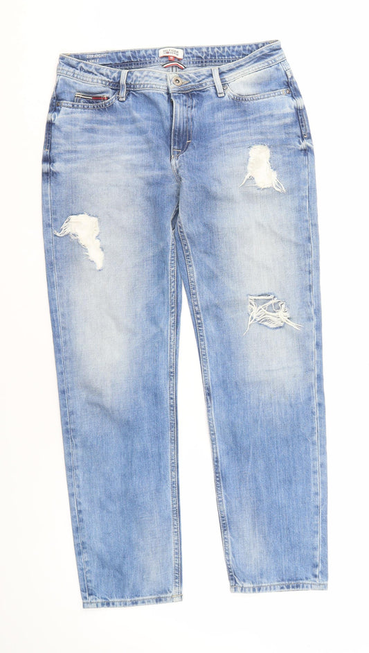 Additional front view of Tommy Hilfiger women’s blue straight jeans, size UK 26