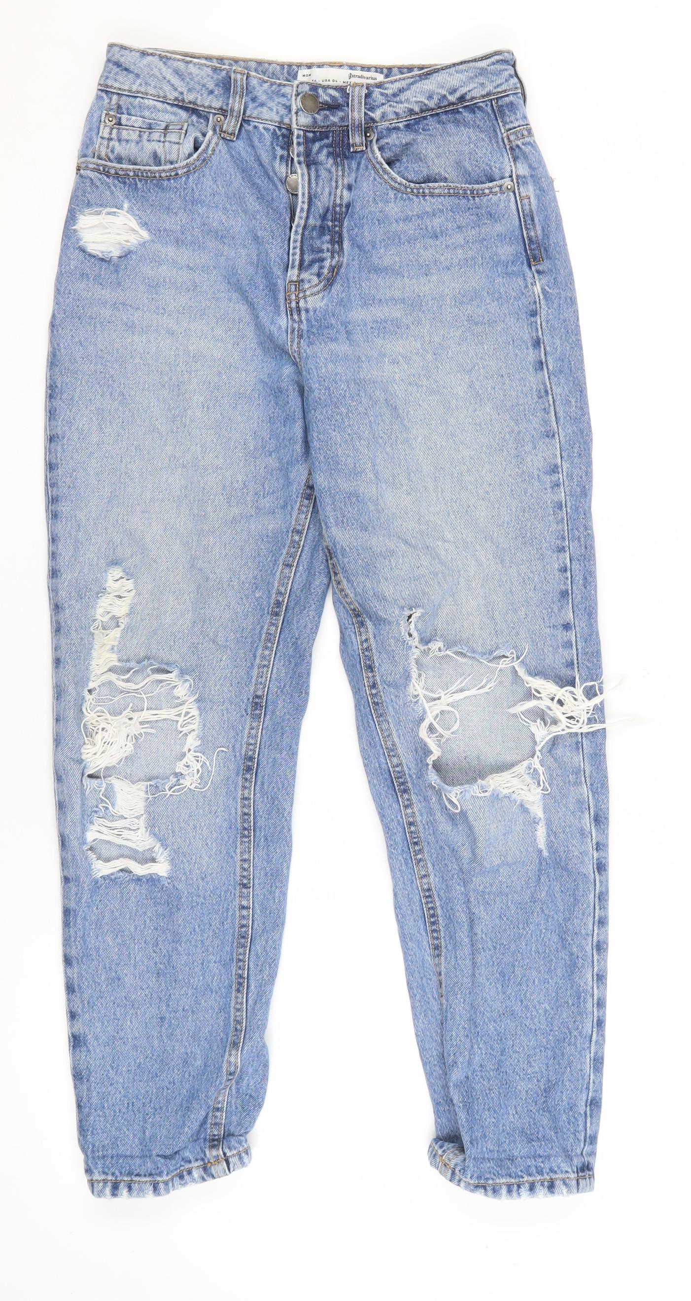 Stradivarius Women's Blue Mom Jeans Size 8 Distressed