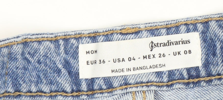 Stradivarius Women's Blue Mom Jeans Size 8 Distressed