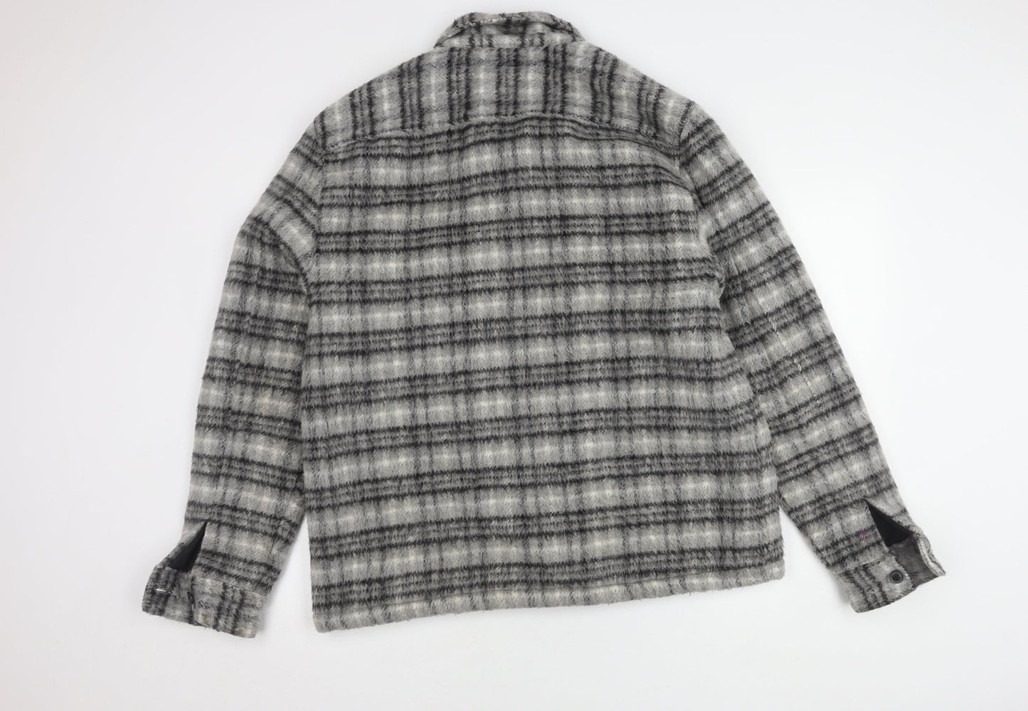 AllSaints Men's Grey Check Jacket XL, Button Detail