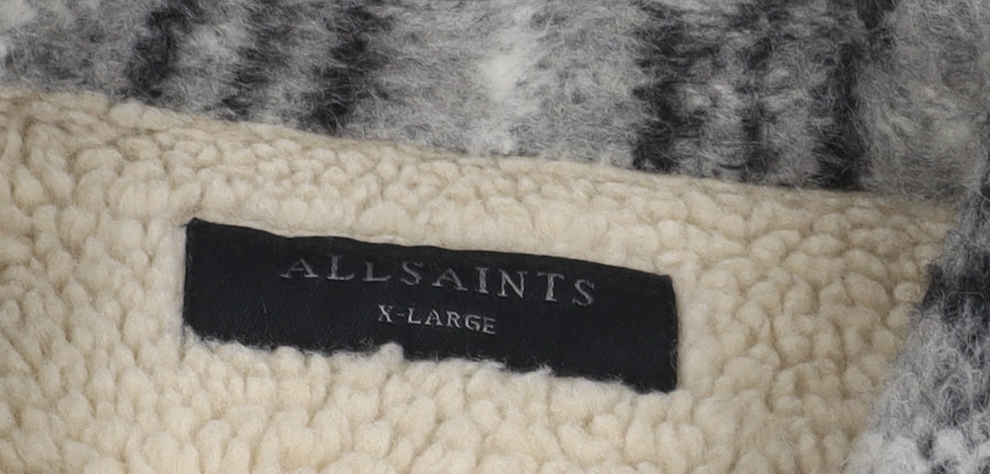 AllSaints Men's Grey Check Jacket XL, Button Detail