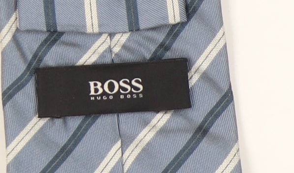 Hugo Boss Men's Blue Striped Silk Designer Tie