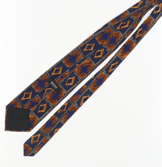Hugo Boss Men's Blue Brown Geometric Silk Tie
