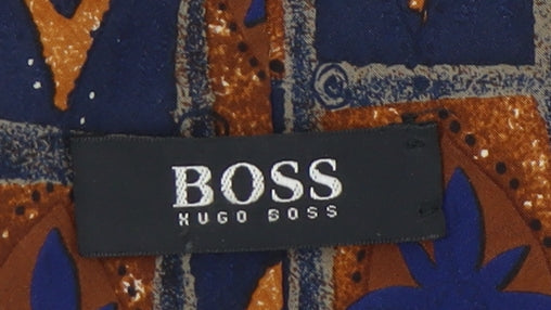 Hugo Boss Men's Blue Brown Geometric Silk Tie