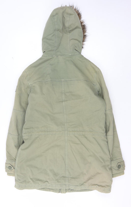 Superdry Women's Green Parka Coat, Size M, Fur Trim, Hooded