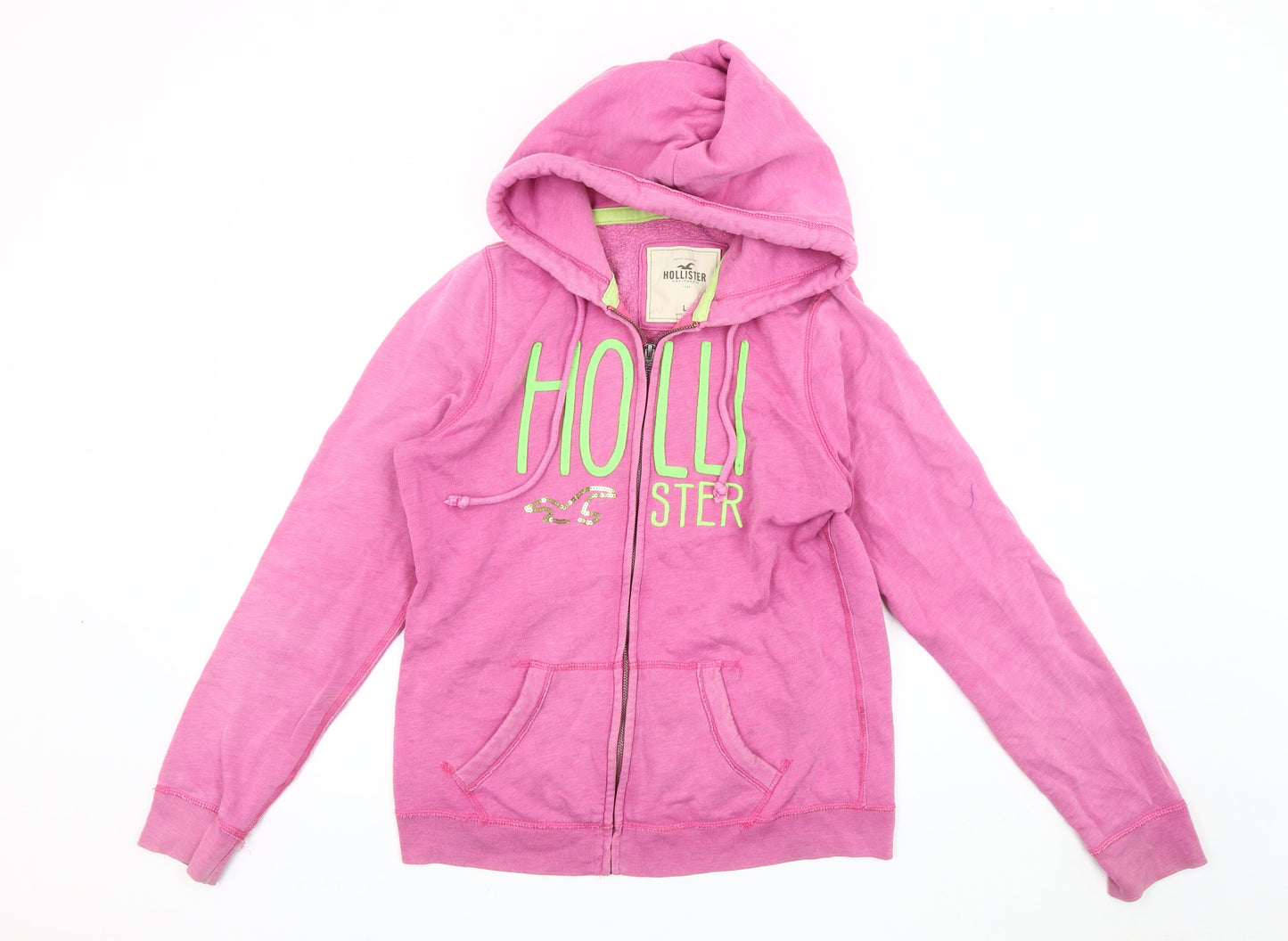 Hollister Women's Pink Hooded Jacket, Size L