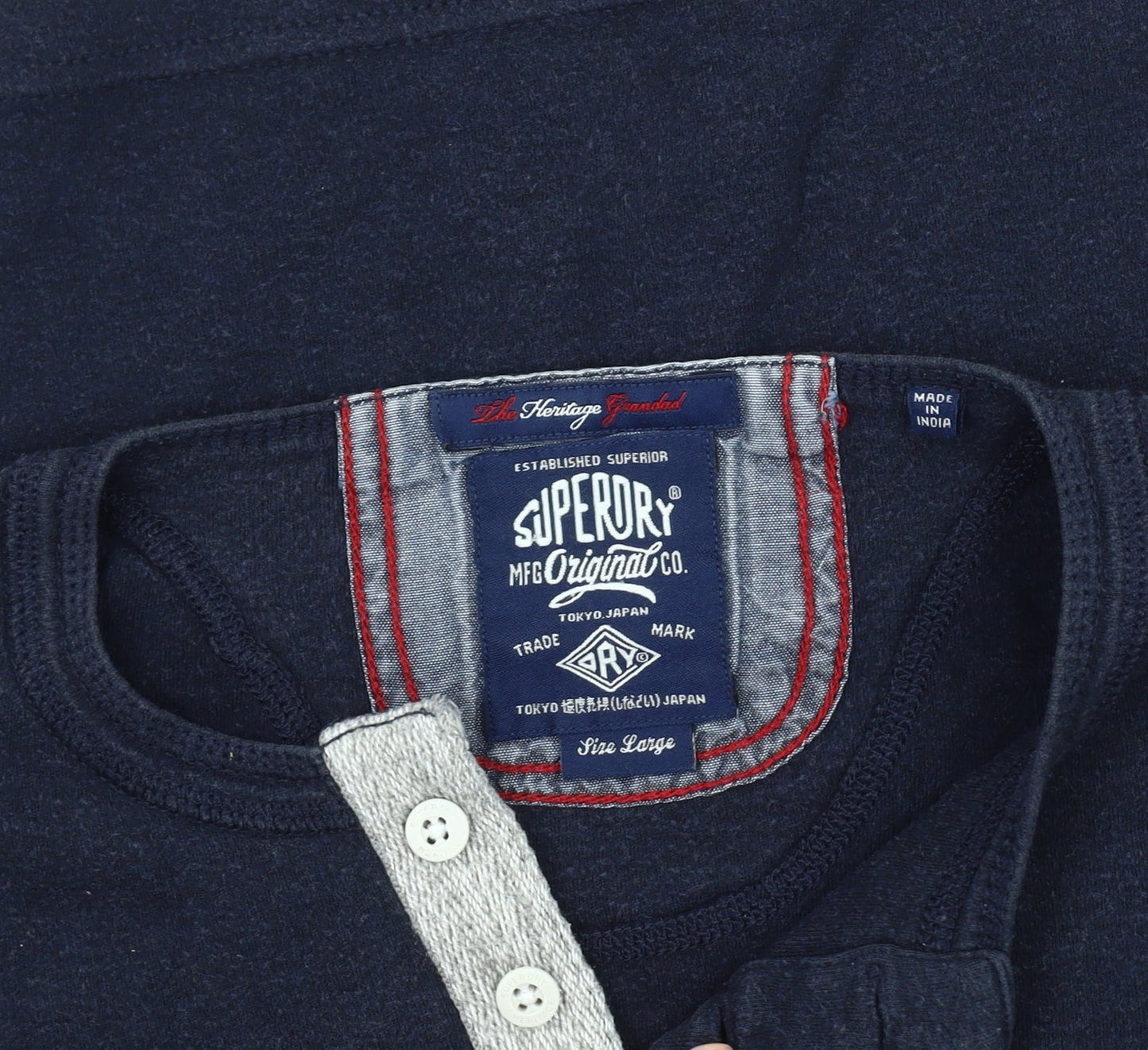 Superdry Men's Blue Henley Long Sleeve T-Shirt L