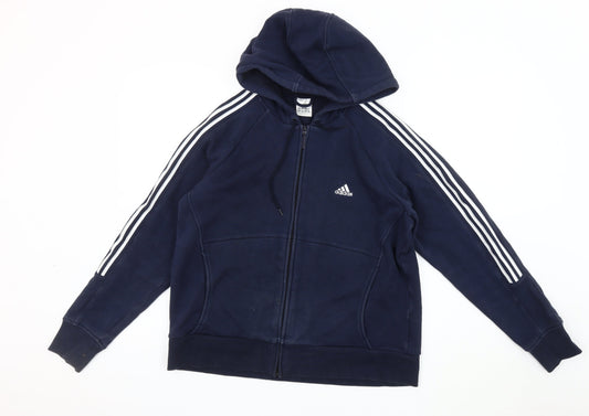 Adidas Unisex Blue Basic Hooded Jacket Size 18