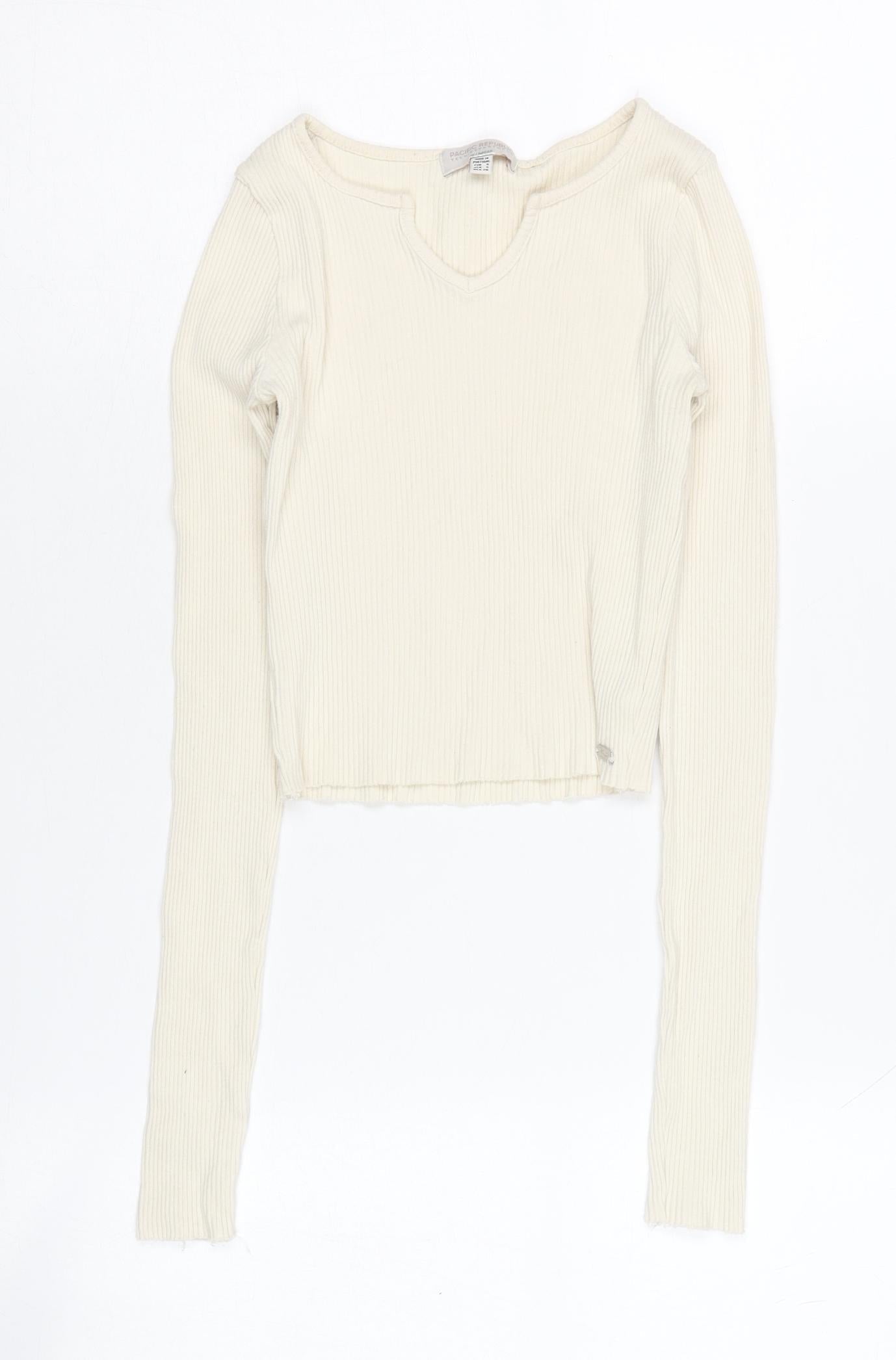 Pull & Bear Teen Ivory Cropped Knit Blouse, Size S