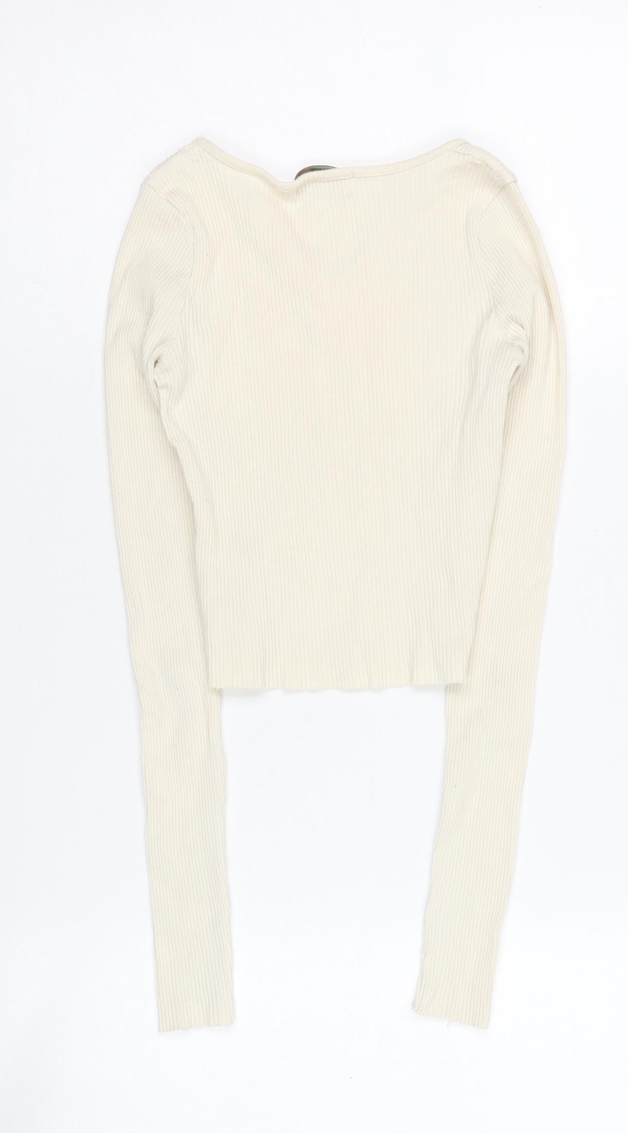 Pull & Bear Teen Ivory Cropped Knit Blouse, Size S