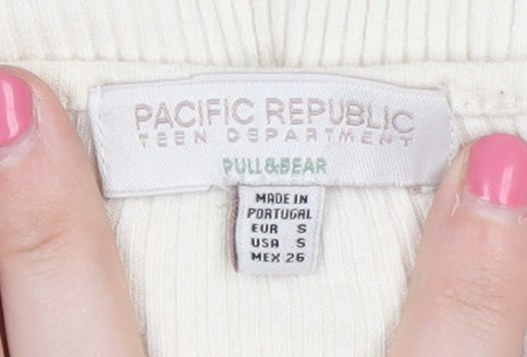 Pull & Bear Teen Ivory Cropped Knit Blouse, Size S
