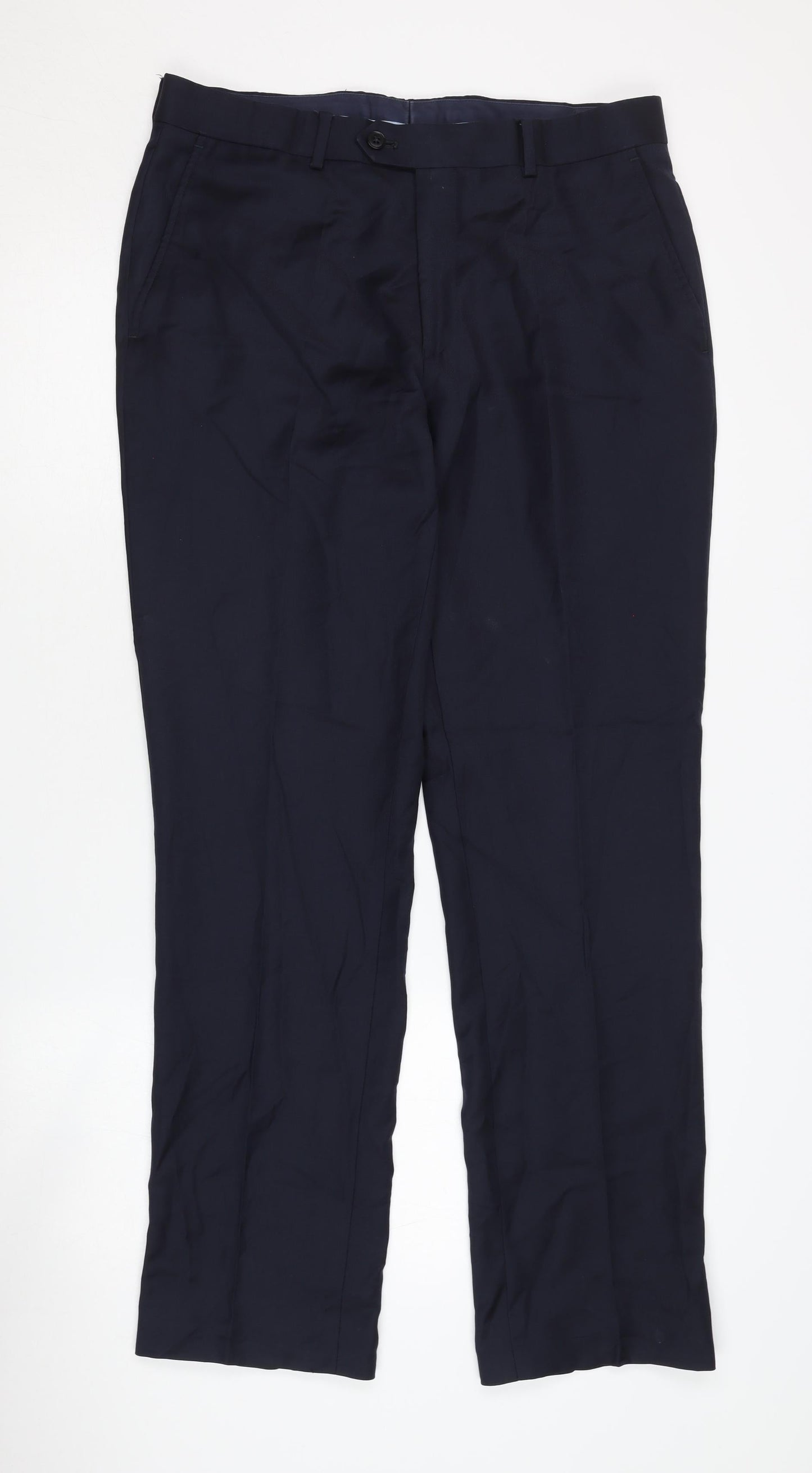 Charles Tyrwhitt Men's Blue Wool Trousers, Size 34, Formal