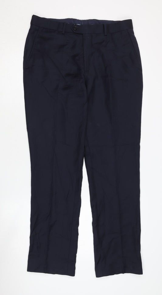 Charles Tyrwhitt Men's Blue Wool Trousers, Size 34, Formal