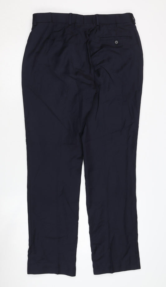 Charles Tyrwhitt Men's Blue Wool Trousers, Size 34, Formal