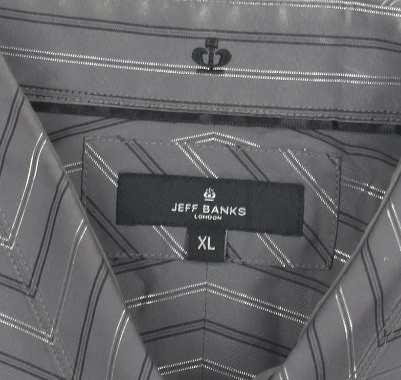 Jeff Banks Men's Grey XL Striped Dress Shirt