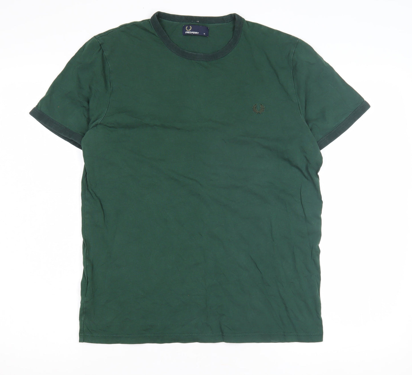 Fred Perry Men's Green Medium T-Shirt, Crew Neck, Logo Accent