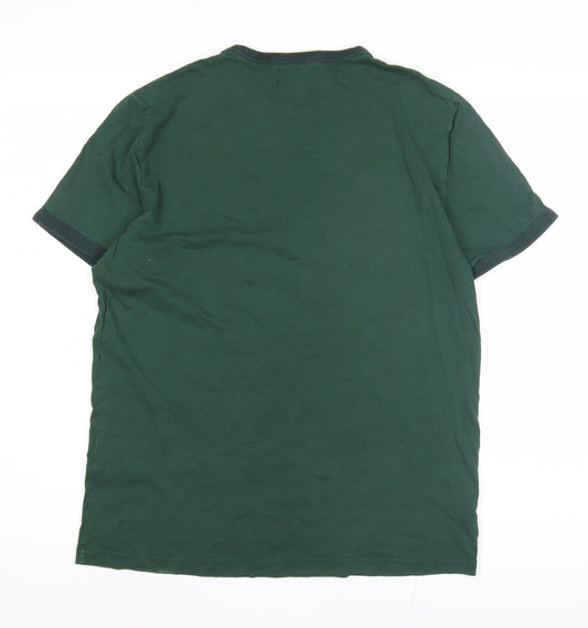 Fred Perry Men's Green Medium T-Shirt, Crew Neck, Logo Accent