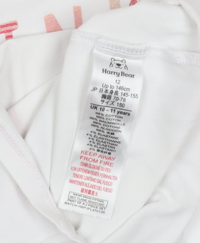 Close-up detail of Harry Bear girls’ white pink graphic t-shirt 10-11 years