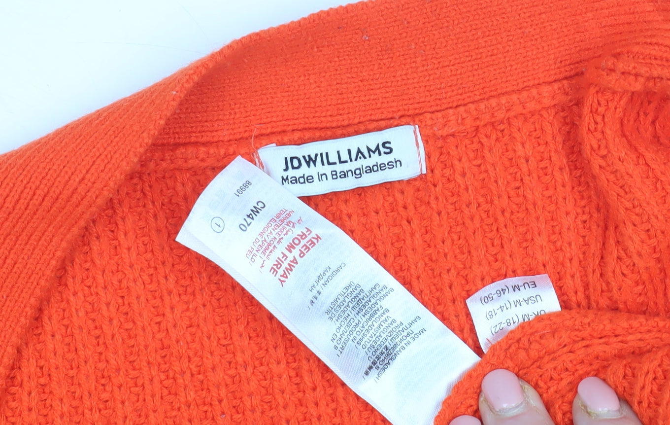 JD Williams Women's Orange Open Front Cardigan, Size 14, Casual Knit