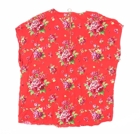 8PM Atelier Women's Red Floral Tunic Blouse Size 8