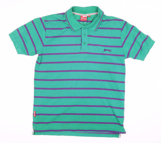 Slazenger Men's Green Striped Polo Shirt M