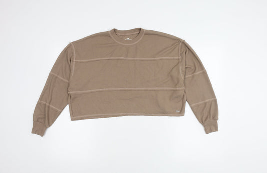 Hollister Women’s Beige Crew Neck Waffle-Knit Jumper XS