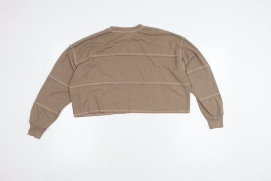 Hollister Women’s Beige Crew Neck Waffle-Knit Jumper XS