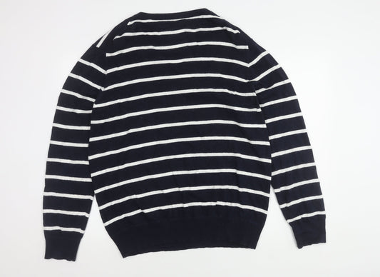 Howick Men's XL Blue Striped Cotton Cashmere Jumper