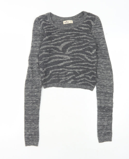 Hollister Women's Grey Animal Print Jumper Size S