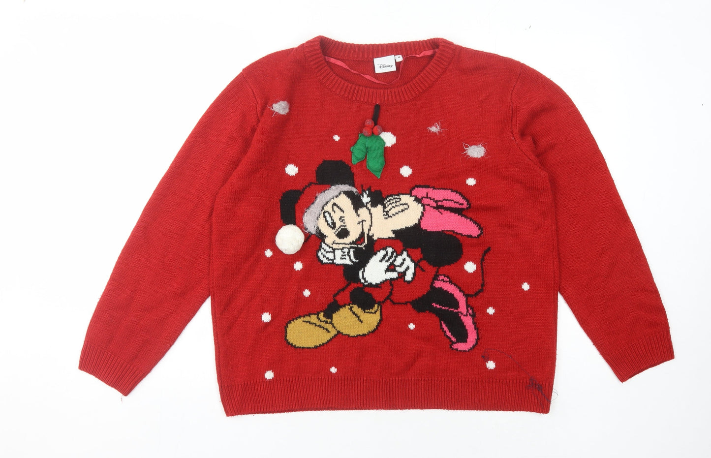 Disney Women's Red M Mickey Mouse Christmas Jumper