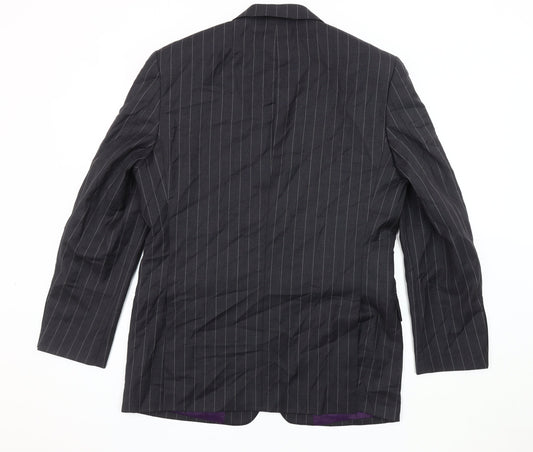 Fellini Men's Black Striped Blazer 40 R Formal Wool Blend