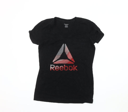 Reebok Women's Black V-Neck T-Shirt, Size S