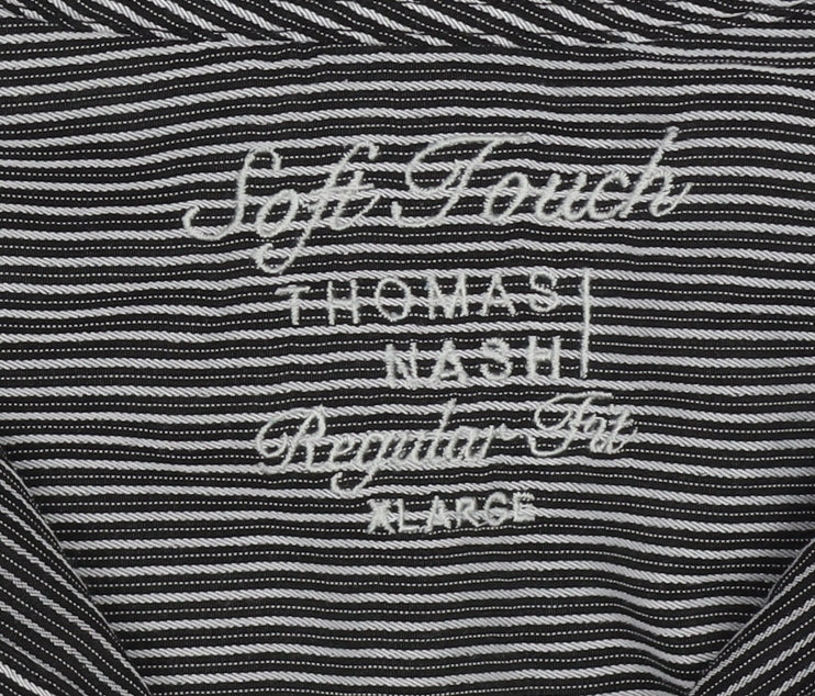 Thomas Nash Men's Black Striped Button-Up Shirt L