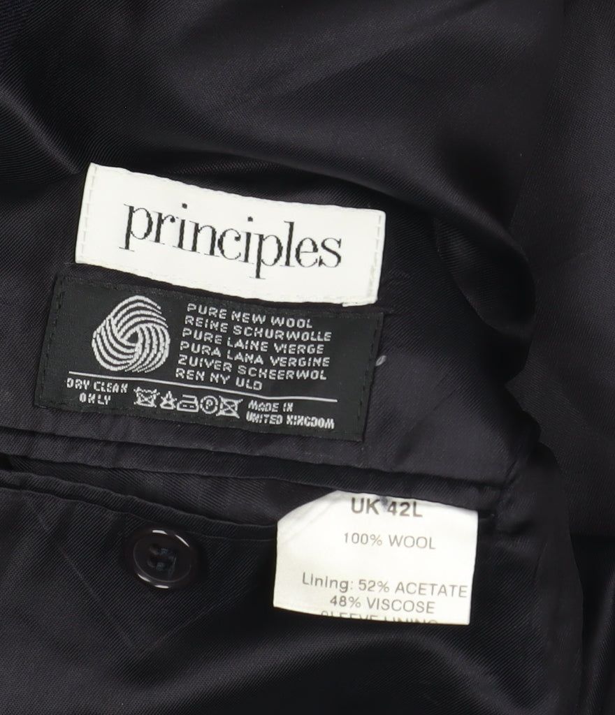 Close-up detail of Principles Men's Blue Wool Blazer 42L Long Jacket